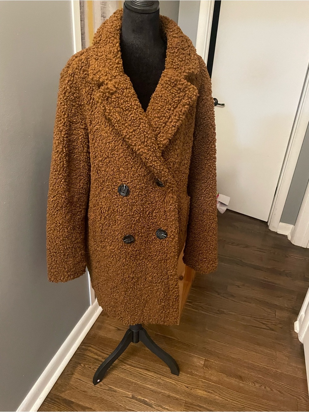 a new day Brown Teddy Double-Breasted Coat